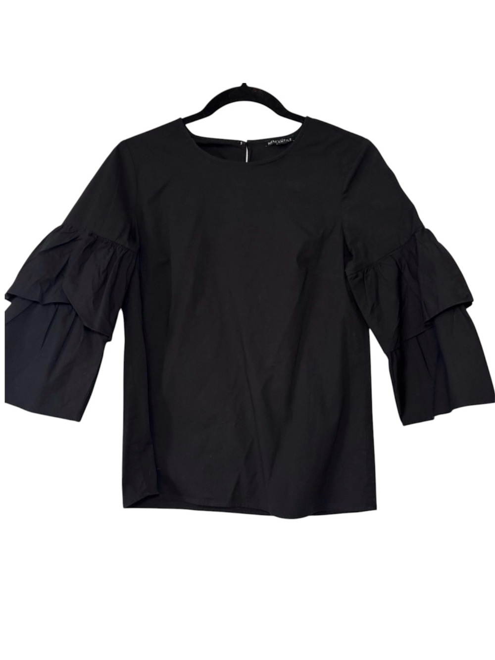 J.Crew Mercantile Women’s Tiered Bell Sleeve Blouse Black Size 4